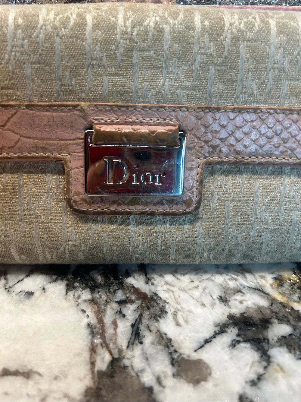 Dior Beige Canvas Continental Wallet with Pink leather Trim